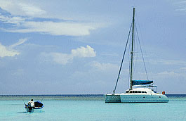 A catamaran at anchor